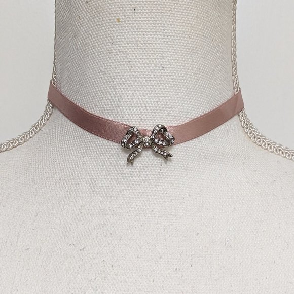 BEN AMUN Mod Victorian Pink Satin and Swarovski Crystal Choker Necklace New - Picture 7 of 13
